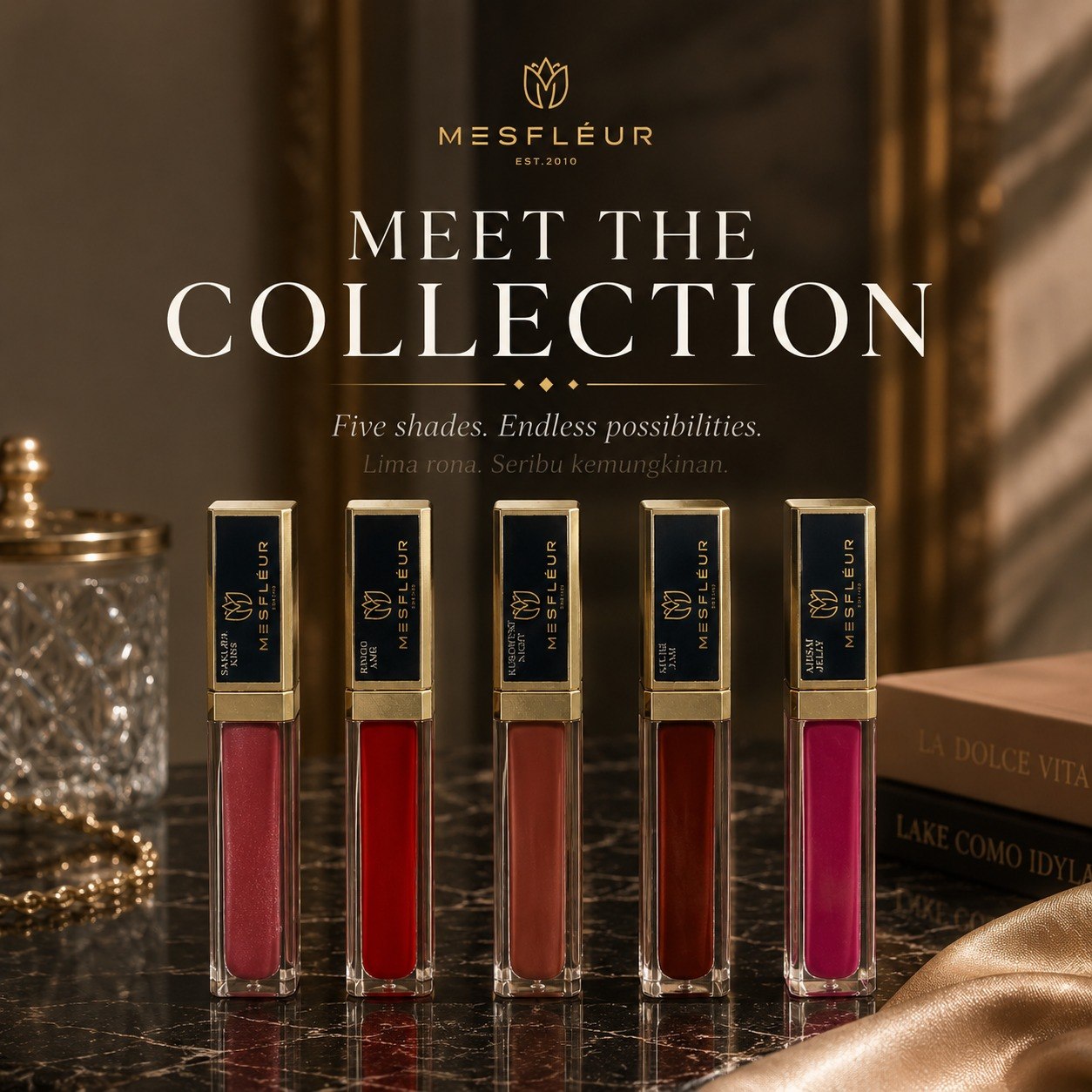 Mesfleur premium five-shade lip collection