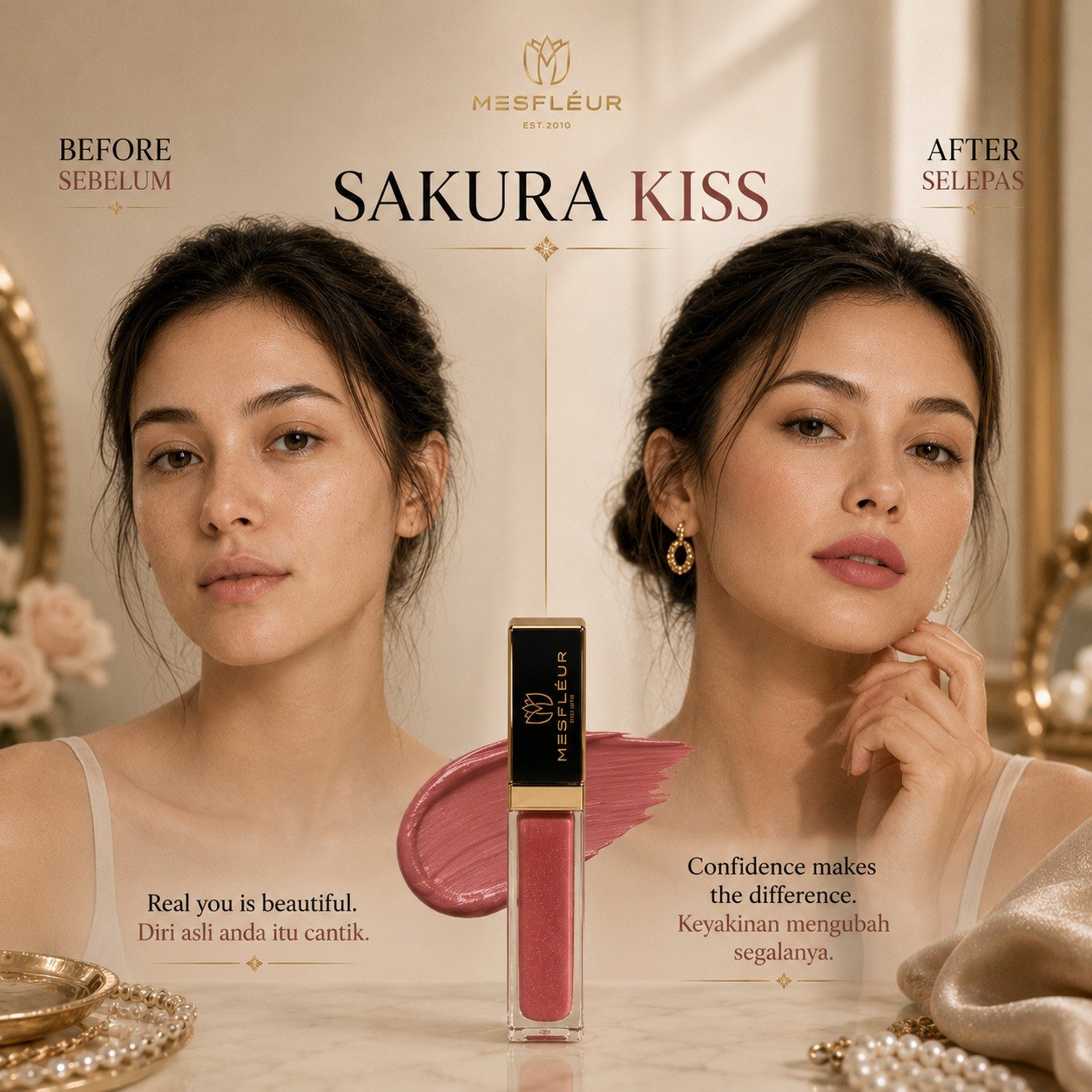 Sakura Kiss before and after campaign artwork