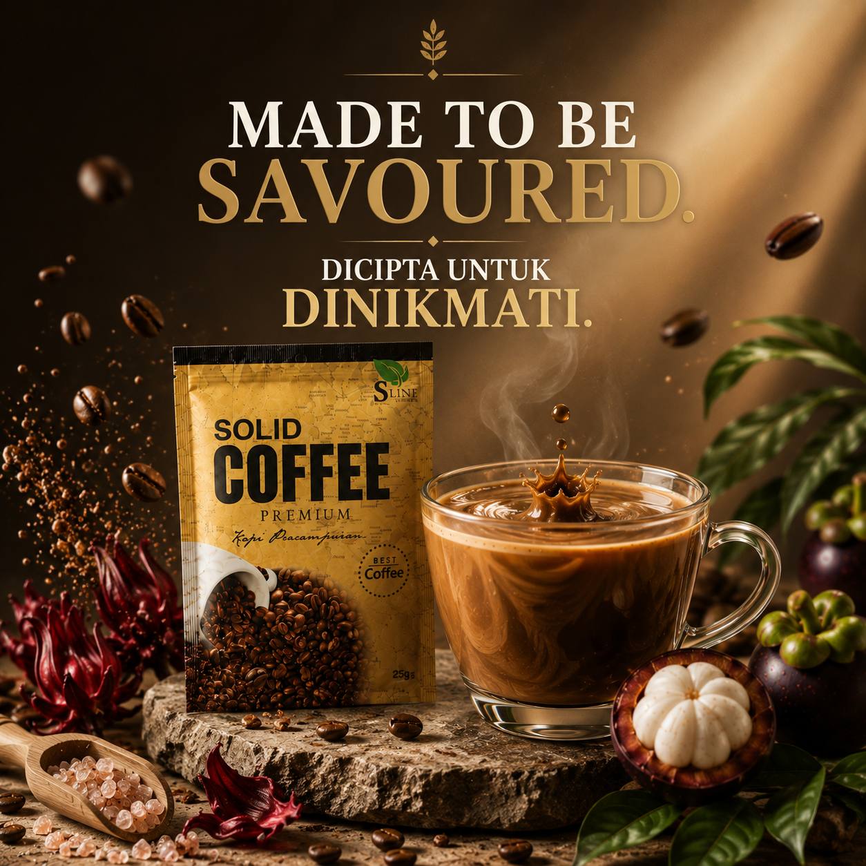 Solid Coffee premium product and cup campaign artwork